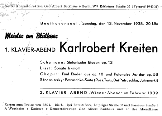 Werbung: Klavier-Abend Karlrobert Kreiten